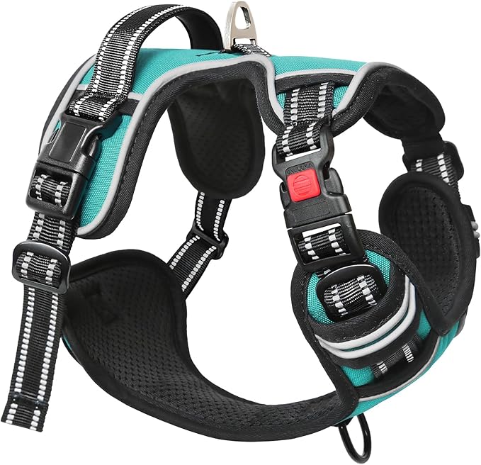 Timos No Pull Dog Harness,NO Need Go Over Dogs Head 3 Snap Buckles Reflective Oxford No Choke Puppy Harness with Front & Back 2 Metal Leash Clips Soft Padded Vest Harnesses for Small Medium Large Dogs Timos