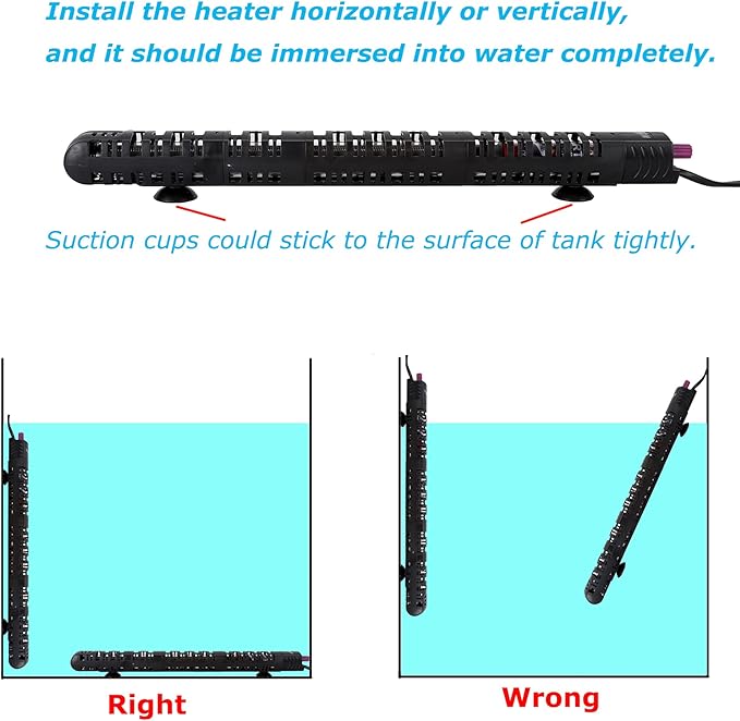 500W Aquarium Heater Auto Thermostat Submersible 500 Watt Fish Tank Heater with Durable Quartz Glass and Protective Sleeve 3 Suckers for Saltwater or Freshwater 50-90 Gallon ZHGSERVU