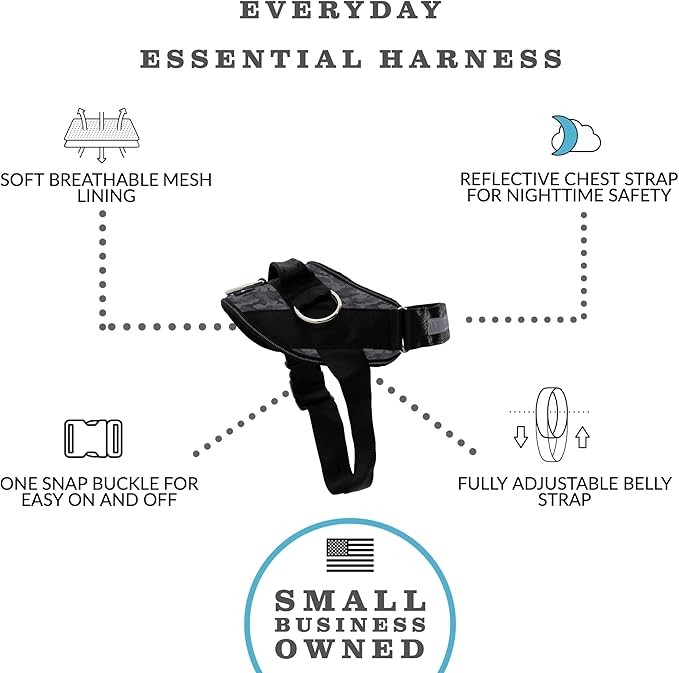 ShawnCo Essential Dog Harness, No-Pull Pet Vest with 3 Leash Clips, No Choke, Reflective, Adjustable and Padded, for Easy Walking and Training for Small, Medium and Large Dogs (Black Camo, S) SHAWNCO