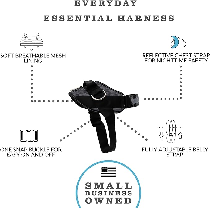 ShawnCo Essential Dog Harness, No-Pull Pet Vest with 3 Leash Clips, No Choke, Reflective, Adjustable and Padded, for Easy Walking and Training for Small, Medium and Large Dogs (Black Camo, XS) SHAWNCO