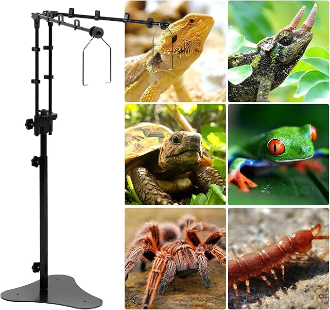 REPTI ZOO Reptile Dual Lamp Stand Adjustable Light Holder Lamp Hanging Bracket Metal Support for Reptile Glass Terrarium Heating Light Amphibians Cage REPTIZOO