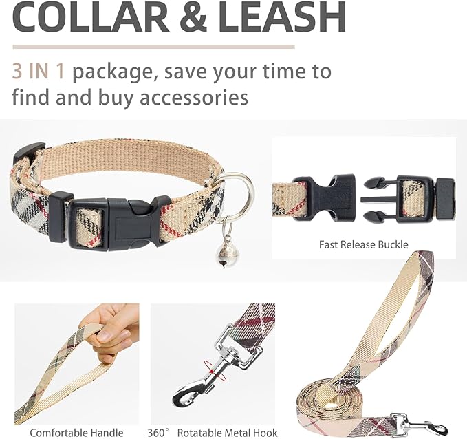 PUPTECK Adjustable Dog Harness Collar and Leash Set Step in No Pull Pet Harness for Small Medium Dogs Puppy and Cats Outdoor Walking Running, Soft Mesh Padded Reflective Vest Harnesses, Beige XS PUPTECK