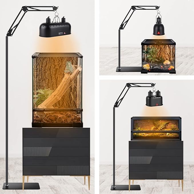 Reptile Lamp Stand Reptile Heat Lamp Stand (15.7inch to 74.3inch) with 360° Adjustable Swing Arm, Reptile Light Stand for Bearded Dragon Turtles Snake and Chicks DXOVEEN