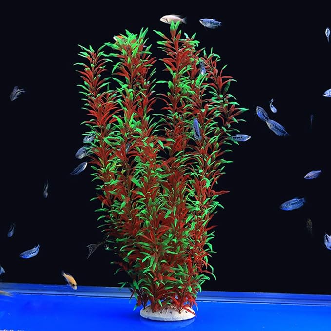 ALEGI Large Aquarium Plants Artificial Plastic Fish Tank Plants Decoration Ornaments Safe for All Fish 21 Inches Tall (21inchRed&Green) ALEGIAquarium