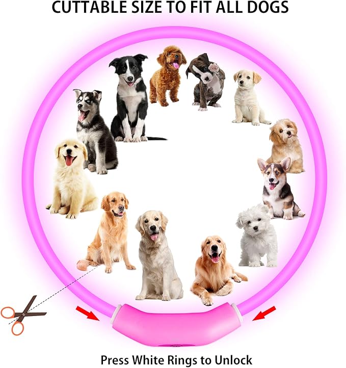 2-Pack LED Dog Collar, Light Up Dog Collars,Rechargeable Dog Lights for Night Walking,Universal, Reusable Safety Necklace for Small Medium Large Dogs RED&Pink NOVKIN