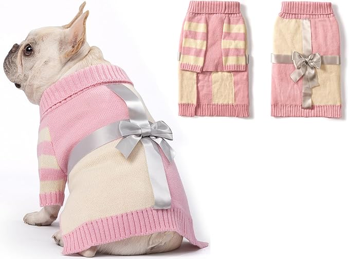 Dog Sweater for Small Size Dog - Puppy Gift Medium Warm Clothes in Winter, Turtleneck Pullover Design for Boy Girl Pet, Doggies, Cat, Kitten Weiner Pug Bulldog Beagles (S, Pink, Beige) - PAWPICO