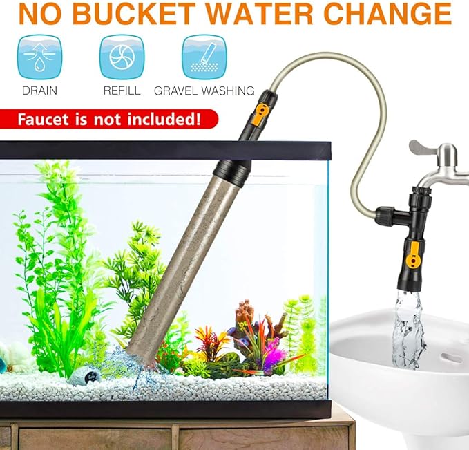 hygger Bucket-Free Aquarium Water Change Kit Fish Tank Auto Siphon Pump Gravel Cleaner Vacuum Tube with Long Hose Water Changer Maintenance Tool 25-FEET Plastic Fitting hygger