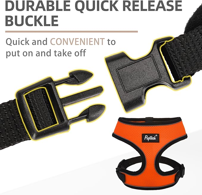PUPTECK Soft Mesh Dog Harness and Leash Set Pet Puppy Cat Comfort Padded Vest No Pull Harnesses, Solid Orange, M PUPTECK