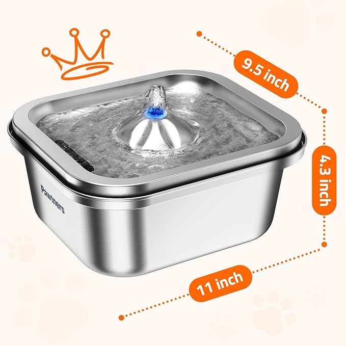 Cat Water Fountain Stainless Steel: 4L/140oz Pet Fountain Water Bowl Indoor, Automatic Dog Drinking Dispenser, Cat Feeding Watering Supplies, Metal Kitty Waterer Fountain, 10 Replacement Filters - PAWPICO
