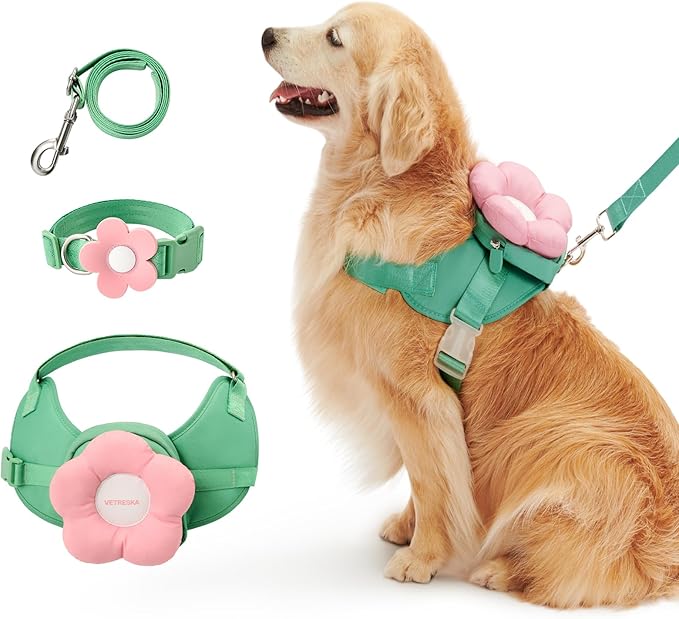 VETRESKA Flora Dog Harness, Leash and Collar Set, No Pull Dog Vest Harness for Walking and Training, Adjustable, Easy Control and Soft Padded Pet Harness and Backpack for Small Medium Large Dogs, L VETRESKA