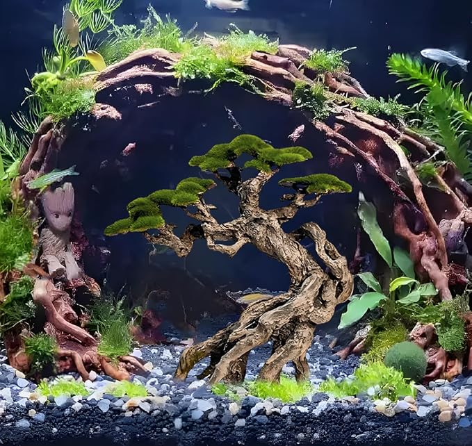 Fish Tank Decoration- Cliff Bonsai Trees with Faux Moss- Aquarium Decoration Aqua scaping- Made of Sandstone-Goldfish Betta Fish Tank Decor Novelsite