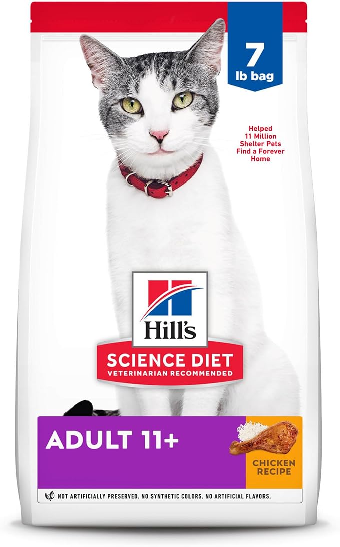 Hill's Science Diet Adult 11+, Senior Adult 11+ Premium Nutrition, Dry Cat Food, Chicken Recipe, 7 lb Bag - PAWPICO