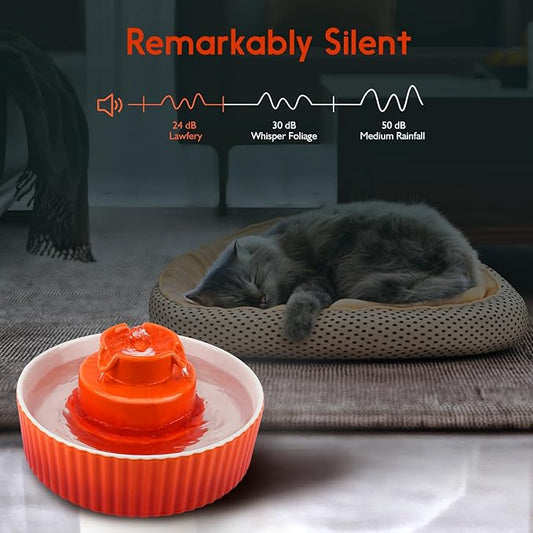 Ceramic Cat Water Fountain, 2.1L/71oz Cat Fountain with 3 Carbon Filters and 2 Water Pumps, Cupcake Pet Water Fountain for Cats and Dogs (Orange) - PAWPICO