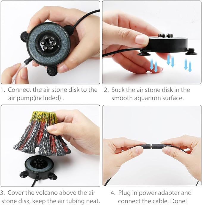 LED Aquarium Bubble Light with Air Pump, Aquarium Volcano Ornament Kit, Fish Tank Oxygenation with 6 LEDs Waterproof Volcanic Decoration Auiaerty