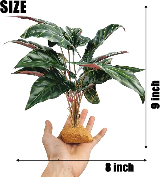 Woyrise Reptile Artificial Plants for Terrarium Decor, Amphibian Habitat Decorations Bearded Dragon Tank Accessories fit Crested Gecko Leopard Lizard Chameleon Ball Python Snake Frog - Fake Alocasia Woyrise