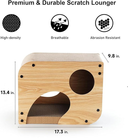 FUKUMARU Cat Scratcher Lounge, 17.3 X 9.8 X 13.4 Inches Vertical and Horizontal Cardboard Cats House, Cat Scratching Post for Indoor Cats as Tunnel and Sofa - PAWPICO