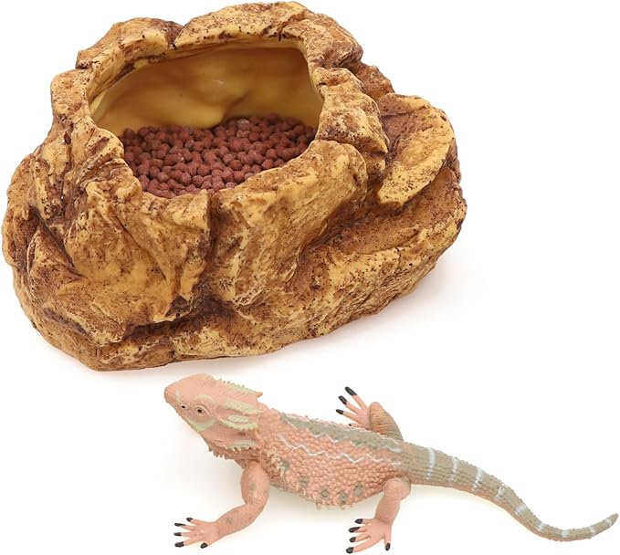 AQUA KT Reptile Food Mealworm Feeding Bowl Corn Snake Water Dish Anti Escape for Lizard Bearded Dragon Chameleon Leopard Gecko Terrarium Feeder AQUAKT