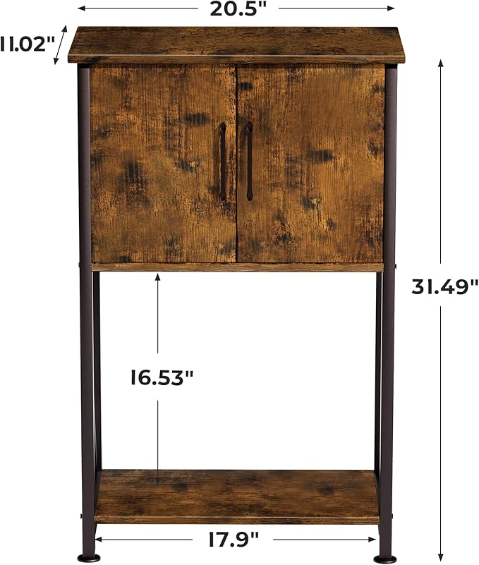 5-10 Gallon Fish Tank Stand, Metal Double Aquarium Stand with Cabinet for Fish Tank Accessories Storage, Heavy Duty 20.5" L* 11.02" W Tabletop, 500LBS Capacity Rustic Brown and Black PG06YGN Herture