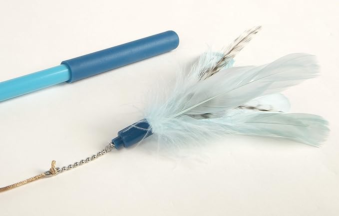 SmartyKat Frisky Flyer Feather Wand Cat Toy, Extendable Up to 24" - Blue, One Size - PAWPICO