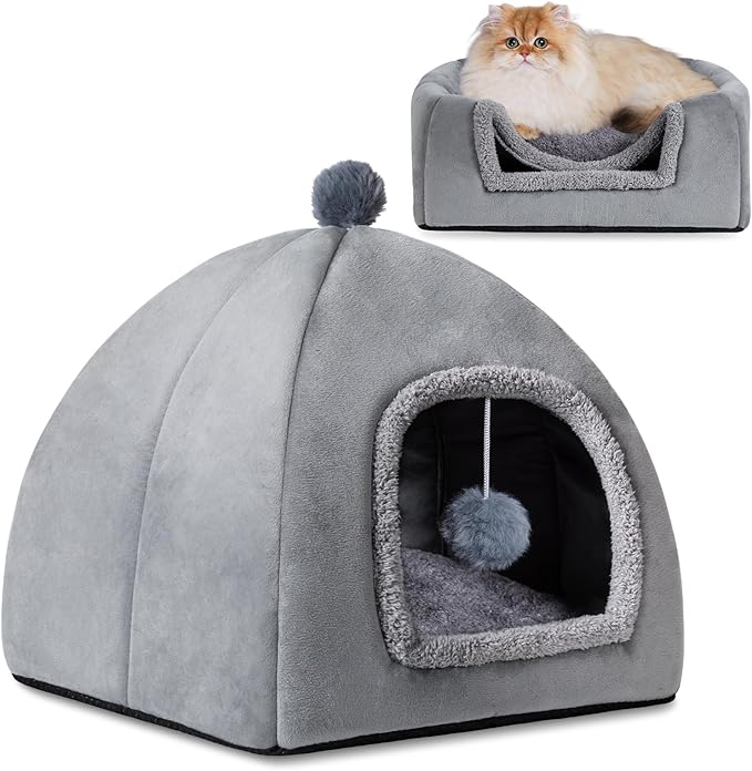 Cat Bed Cave for Indoor, Suitable for Cat Dome Bed, Hideaway Bed for Indoor Cats with Removable Mattress for Kittens.Cat Tent House for Dual Use (XL:17"x17") - PAWPICO