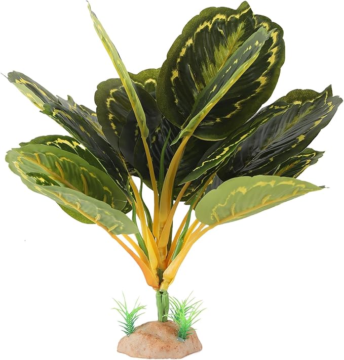 Terrarium Plants for Reptile Terrarium, Reptile Plants Tortoise Habitat Accessories, Artificial Spider Plant for Gecko, Ball Python, Tortoise Terrarium Décor - Calathea Makoyana B IBWell