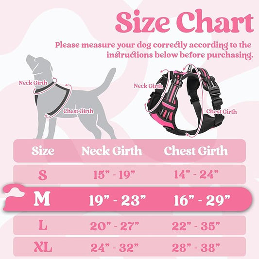 rabbitgoo Dog Harness Medium Sized, No Pull Pet Harness with 3 Buckles, Adjustable Soft Padded Pooch Vest with Instant Control Handle, Easy Walking Reflective Pet Vest for Medium Dogs, Rose Pink, M rabbitgoo