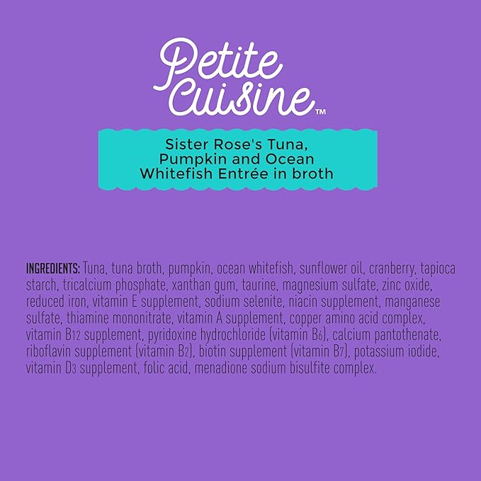 Petite Cuisine Grain Free Wet Cat Food, Sister Rose's Tuna, Pumpkin & Ocean Whitefish, 24 cans 2.8 oz - PAWPICO