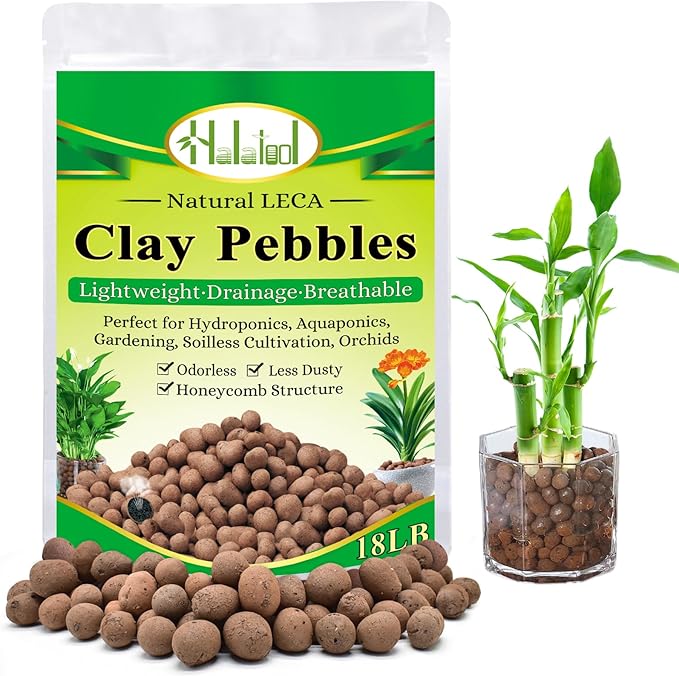 Halatool 18 LB Leca Clay Pebbles for Plants 4mm-16mm Clay Balls 100% Natural Hydroton Leca Balls for Indoor Plants Hydroponic Growing Gardening Orchids Drainage Decoration Aquaponics HALATOOL