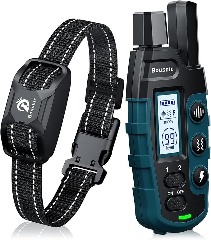 Bousnic Dog Shock Collar - 3300Ft Training Collar with Remote for 5-120lbs Small Medium Large Dogs Rechargeable Waterproof e Collar with Beep (1-8), Shake(1-16), Safe Shock(1-99) Modes (Black) BOUSNIC