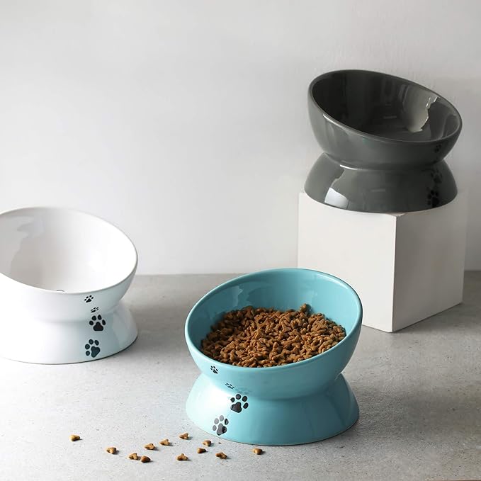 Y YHY Dog Food Bowl, Raised Dog Bowls Anti Vomiting, 7 Inch Tilted Elevated Dog Bowl, Ceramic Pet Food Bowl for Small Medium Large Dogs and Cats, Grey - PAWPICO