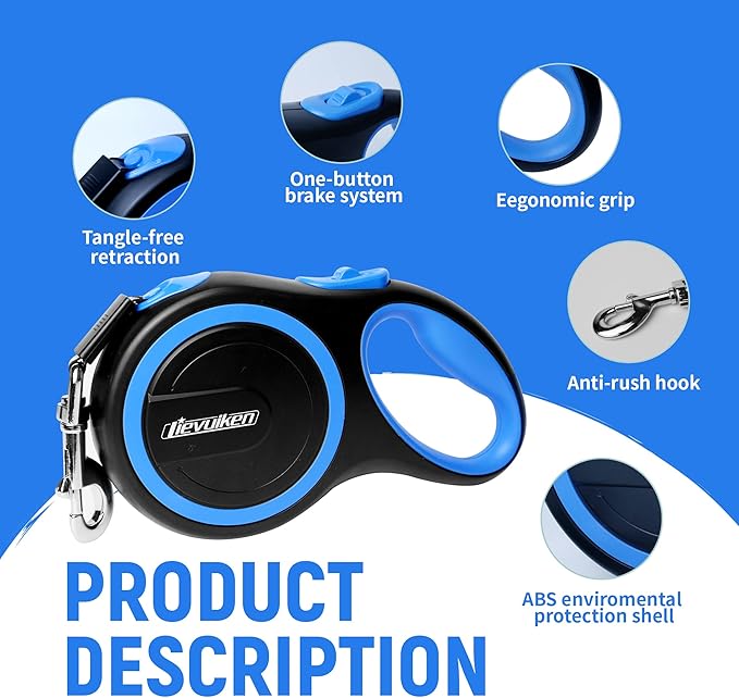 26 FT Retractable Dog Leash with No Tangle, Heavy Duty Great Leash for Dog up to 110lbs, One-Handed Brake, with Non-Slip Handle, Strong Nylon Tape for Small, Medium and Large Dogs LIEVUIKEN