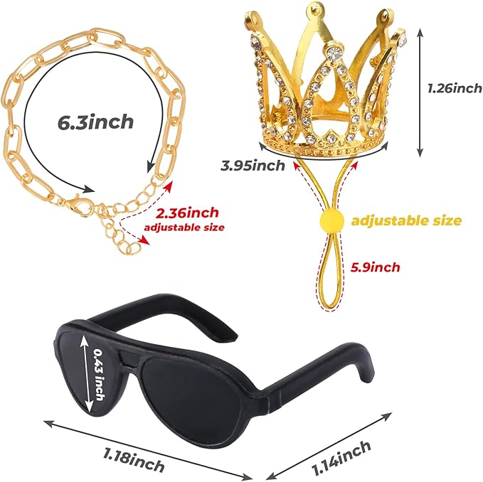 Bearded Dragon Accessories Set Including Crown Necklace Sunglasses with Adjustable Elastic Chin Strap Reptile Clothes Lizards Gecko Chameleon Iguana Frogs for Photo Props Birthday Gift Keymall