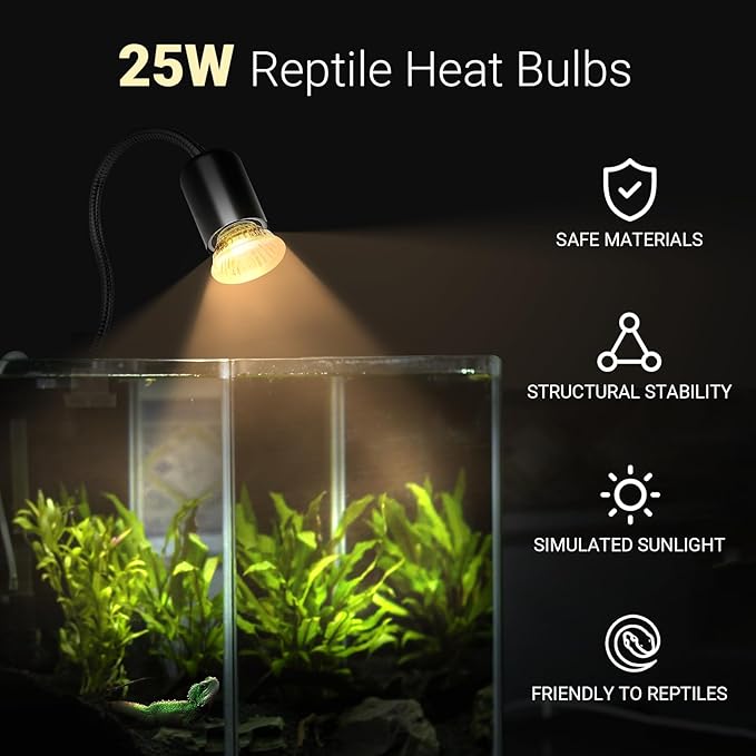 CALPALMY 4-Pack 25W UVA+UVB Reptile Heat Bulbs - Heat and Light for Reptiles and Amphibian Tanks, Terrariums and Cages - Works with Turtle Lizard Various Amphibian Terrarium Heat Lamp Fixtures CalPalmy
