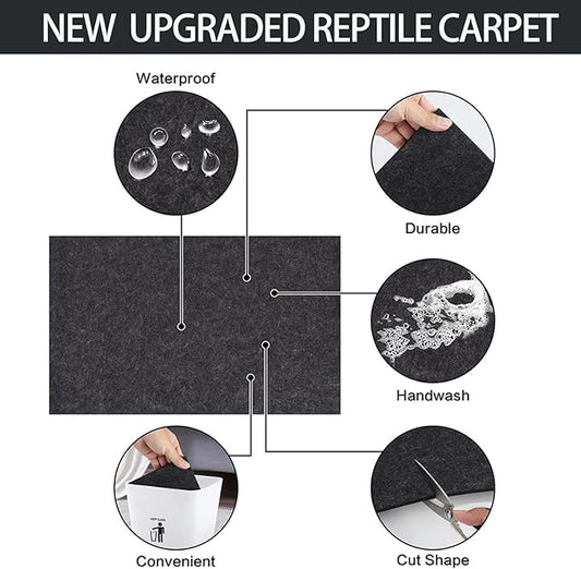 HERCOCCI 2 Pack Reptile Carpet, 39’’ x 20’’ Terrarium Bedding Substrate Liner Reptile Cage Mat Tank Accessories for Bearded Dragon Lizard Tortoise Leopard Gecko Snake (Black) HERCOCCI