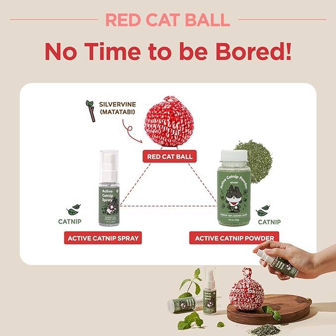 JAYU PET Red Cat Ball - Catnip Inside Cat Toy, Handmade Silvervine Ball Toys, Cat Toys for Indoor Cats, Interactive Matatabi Cat Ball Toy, Feline Kitten Toys, Cat Gifts (2.7 inch) - PAWPICO