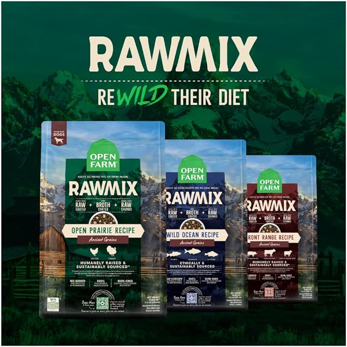 Open Farm RawMix Ancient Grains Wild-Ocean Recipe for Dogs, Includes Kibble, Bone Broth, and Freeze Dried Raw, Inspired by The Wild, Humanely Raised Protein and Non-GMO Fruits and Veggies, 20 lb - PAWPICO