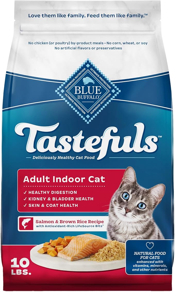 Blue Buffalo Tastefuls Indoor Natural Adult Dry Cat Food, Salmon & Brown Rice 10lb Bag - PAWPICO