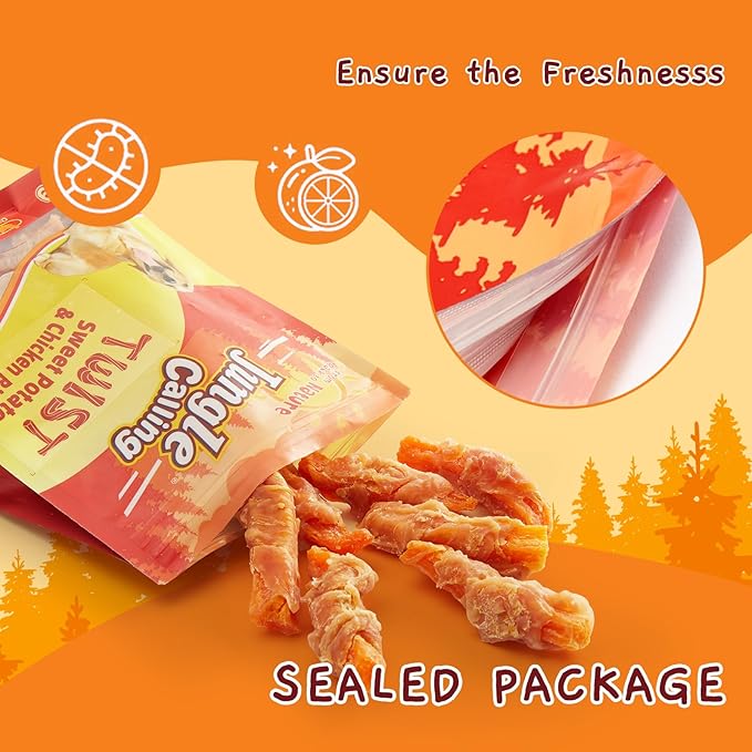 Jungle Calling Dog Treats, Skinless Chicken Wrapped Sweet Potato, Gluten and Grain Free, Chewy Dog Bites for Balanced Nutrition, 10.6 oz - PAWPICO