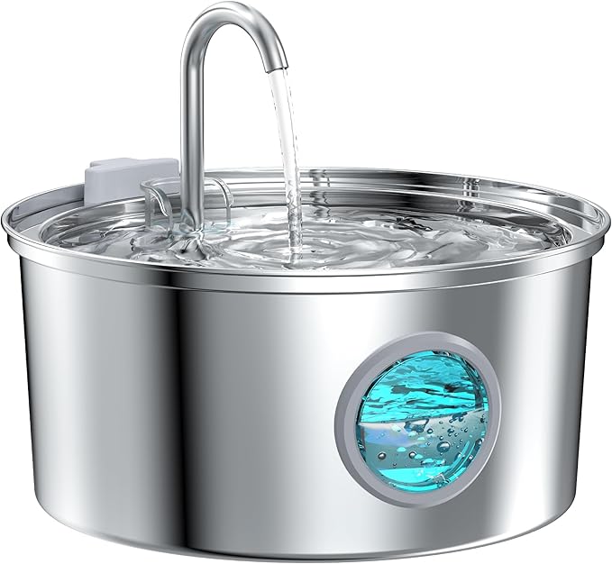 Cat Water Fountain Stainless Steel - Dog Automatic Waterer Bowl - Auto Pet Dispenser - Small Pets Drinking Waterer Indoor - Auto Dish Animal Fountains - 108oz/3.2L Metal Self Kitty Watering Supplies - PAWPICO