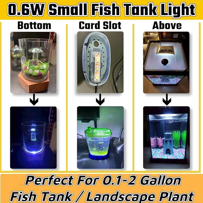 Small Fish Tank Light,LED Aquarium Light 0.6W 5V 2.4x0.8 Inch 1m USB Cable with Double Sided Tape, Small Aquarium Light Fish Tank Lamp for Small Aquarium or Office Desk Fish Tank PAWPICO