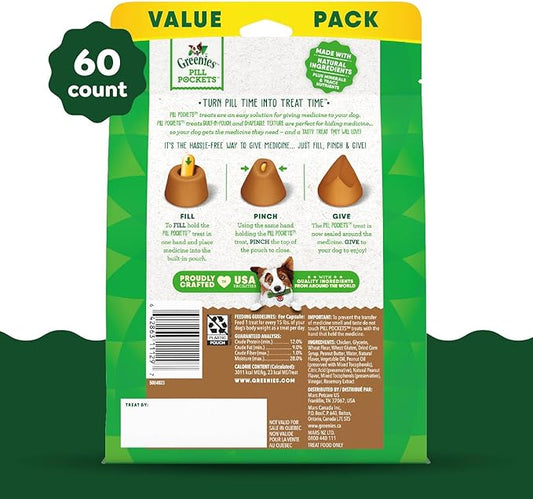 GREENIES PILL POCKETS for Dogs Capsule Size Natural Soft Dog Treats with Real Peanut Butter, 15.8 oz. Pack (60 Treats) - PAWPICO