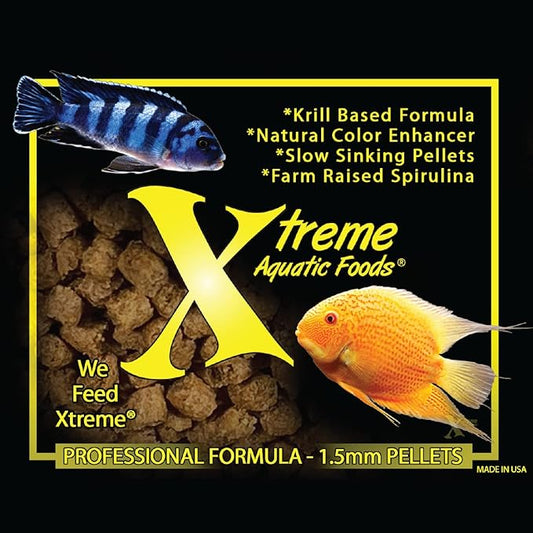 Xtreme Cichlid Peewee 1.5 mm Pellets - Proven Nutrition for Cichlids - Balanced Amino Acids, Boost Immune & Digestive Health, Color & Energy, Max Protein Freshwater Fish Food – USA Farm Grown (72oz) XtremeAquaticFoods