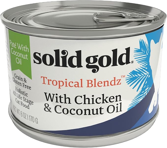 Solid Gold Wet Cat Food Pate for Adult & Senior Cats - Real Chicken & Coconut Oil - High Protein Grain Free Wet Cat Food for Healthy Digestion, Skin, Coat & Sensitive Stomach - 6oz (8 Count) - PAWPICO