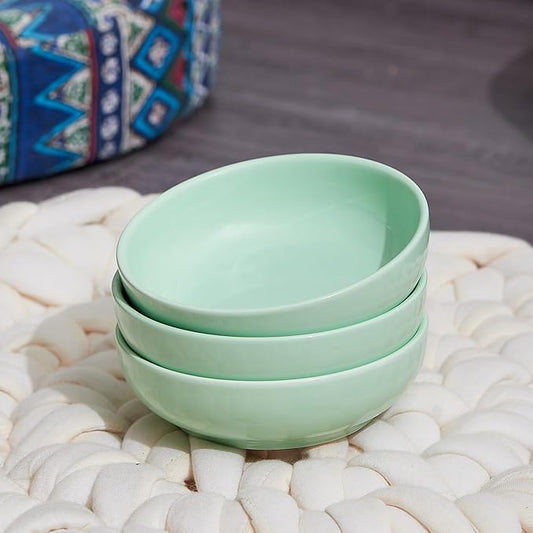 Howise 5.3 in Ceramic Cat Bowls Set, Shallow Cat Food Bowl Small Pet Bowls Cat Dish for Food and Water, Green - PAWPICO