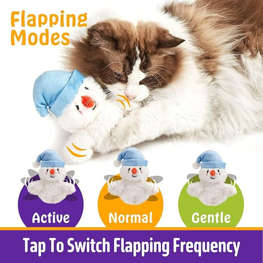 Interactive Christmas Cat Toys, Flapping Snowman Cat Toys, Lifelike Bird Chirp, USB Rechargeable Catnip Toy for Bored Indoor Cats Chase Exercise, 3 Modes - PAWPICO