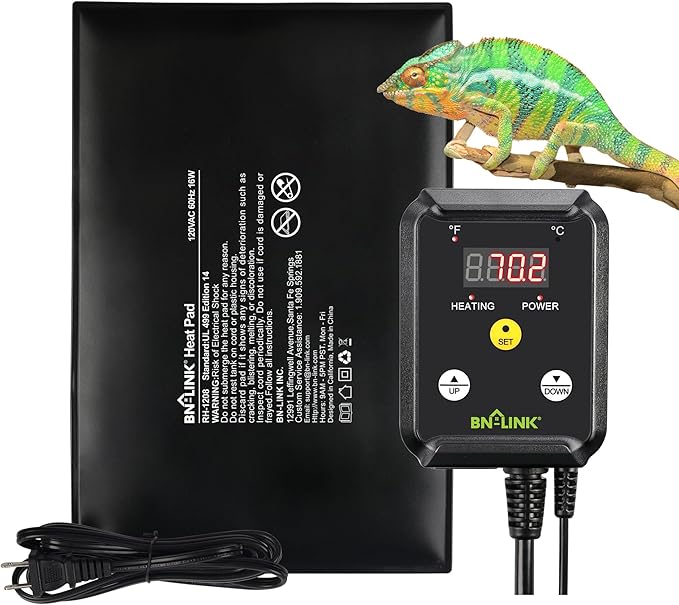 BN-LINK Durable Reptile Heating Pad 8" X 12" with Digital Thermostat Under Tank Heater Terrarium Warmer Combo Set for Turtles, Lizards, Frogs, and Other Reptiles BN-LINK