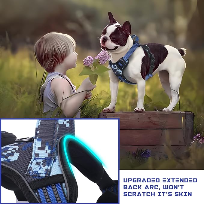 BUMBIN Dog Harness for Large Dogs, No Pull Adjustable No Choke Pet Vest with Dog Leash Fit Smart Reflective Pet Walking Harness for Training Easy Control Soft Handle Blue Camo M BUMBIN