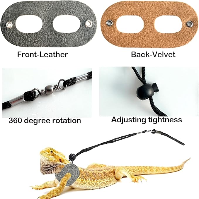 Leopard Gecko Portable Carrier with Leather Harness and Leash Set,Small Animal Travel Cage with Transparent Window,Lizard Carrier for Hamster Rabbit Gerbil Hedgehog Sugar Glider WEVONIGU