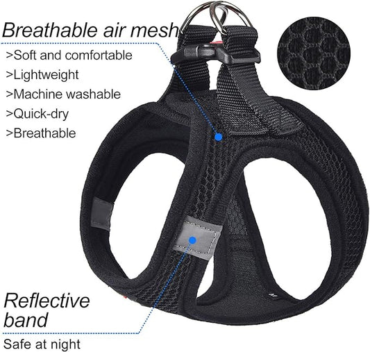 Dog Harness Step-in Breathable Puppy Cat Dog Vest Harnesses for Small Medium Dogs Black matilor