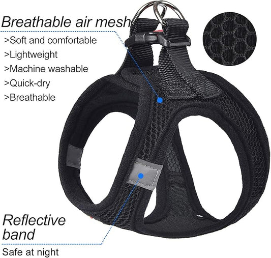 Dog Harness Step-in Breathable Puppy Cat Dog Vest Harnesses for Small Medium Dogs Black matilor